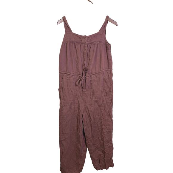 Old Navy Button-Front Sleeveless Jumpsuit Brown Gauze Cropped M - Picture 1 of 4